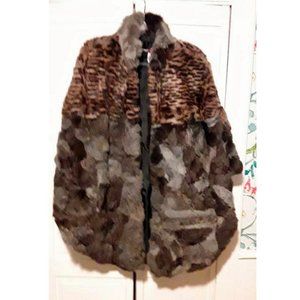 Lori Wilkins for OH Multi-color Rabbit Fur Poncho, Cape One Size Fits Most
